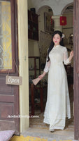 BRINLEY Double layers Cream modern ao dai with flowers patterns