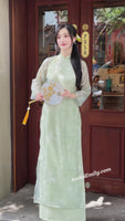 ARIYA Light Avocado modern ao dai with embroidery flowers
