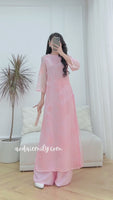 PRESLEY Pink rose flowers pattern Modern Ao dai
