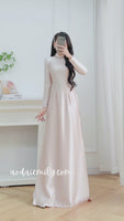 LAINEY Beige Neutral traditional ao dai with simple beading collar
