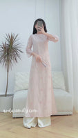 SUNNY Light Pink modern ao dai with crystals flowers