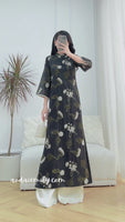 BRIELLE Black Modern loosing style Ao dai set with embroidery flowers