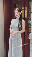 HALLE Sleeveless Gray Lace ao dai