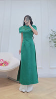 ANA Modern green taffeta ao dai with hand beading crystals flowers