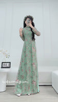 MIRIAM Dark Green Mini Flowers Double layers Ao Dai