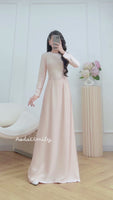 POPPY Beige/Nude ao dai with designed crystals