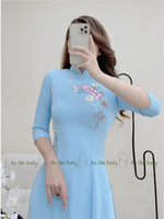 AVA Blue ribbon embroidery Pre made ao dai| a