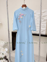 AVA Blue ribbon embroidery Pre made ao dai| a