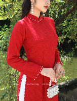 SKYLER Red Double layers Mulberry silk ao dai