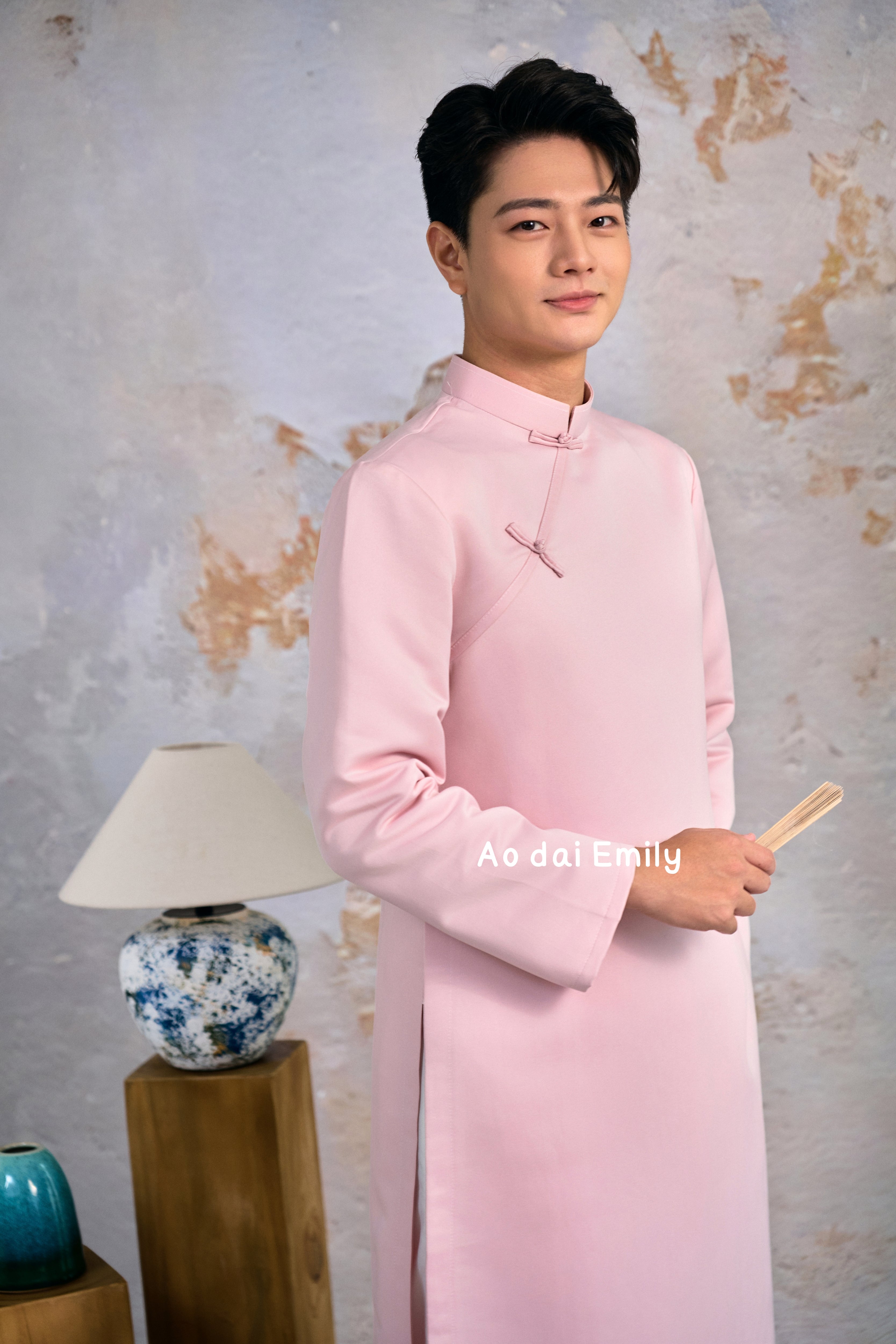Plain Pink Ao dai for men| Barbet