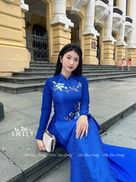 AUBREY Sapphire Blue embroidery ao dai set