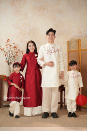Cream/ Red Ribbon Embroidery Matching Family