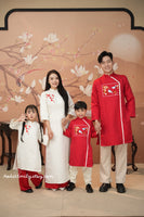 Red/ Cream Embroidered Family Ao Dai Set