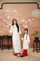Red/ Cream Embroidered Family Ao Dai Set