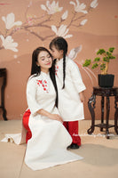Red/ Cream Embroidered Family Ao Dai Set