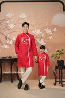 Red/ Cream Embroidered Family Ao Dai Set