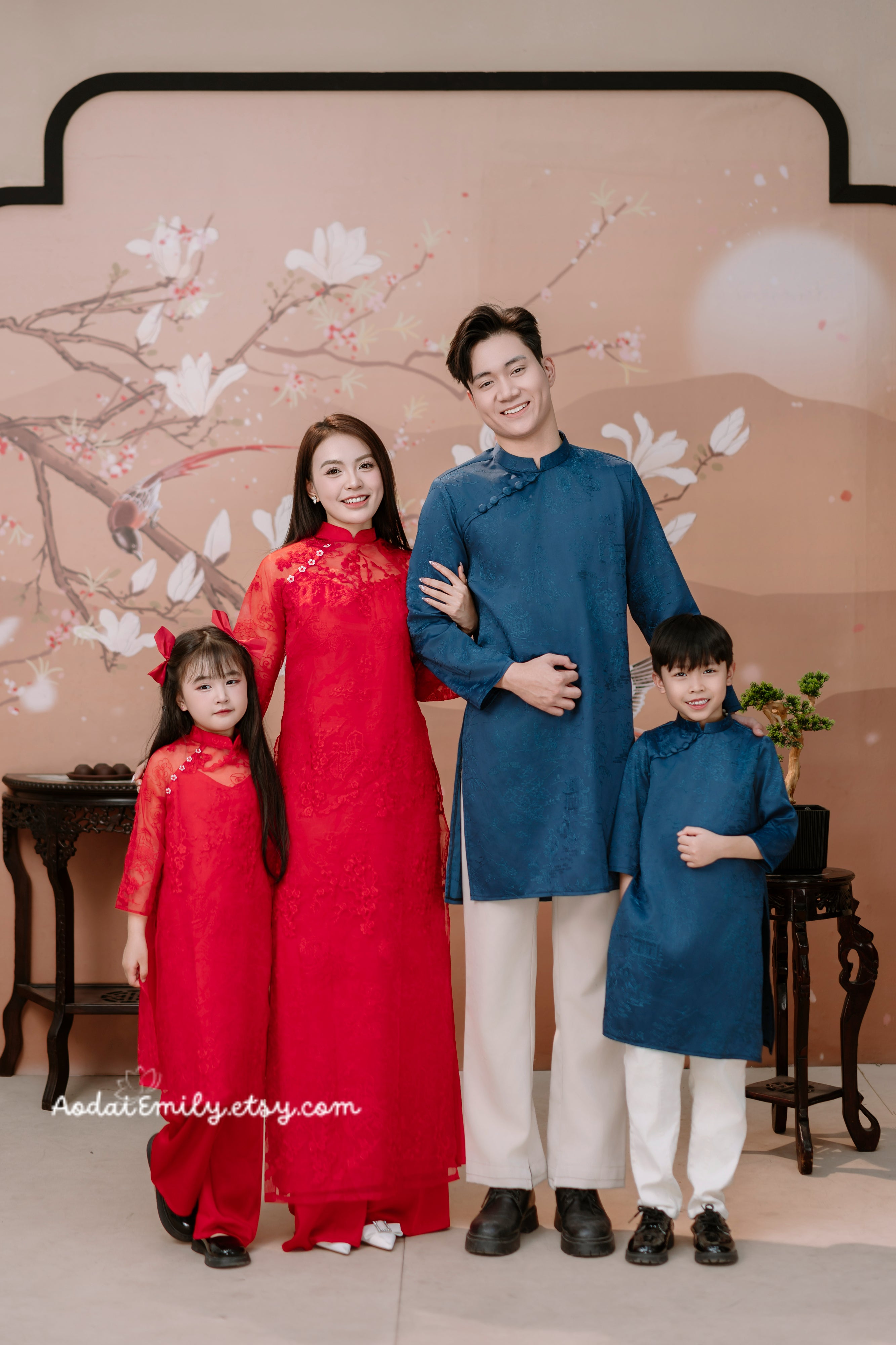 Dark Blue Embroidery Matching Dad and baby Boy