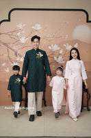 CHRISTINA Dark Green/ Pink Ribbon Embroidery Matching Family