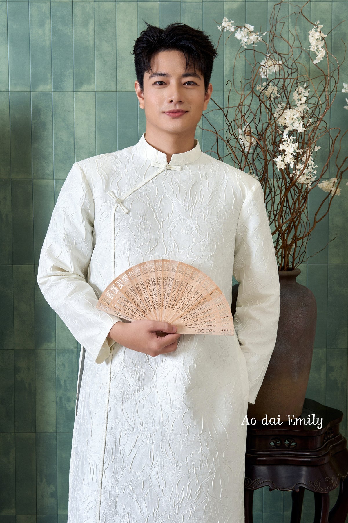 White taffeta Ao dai for men| Birman