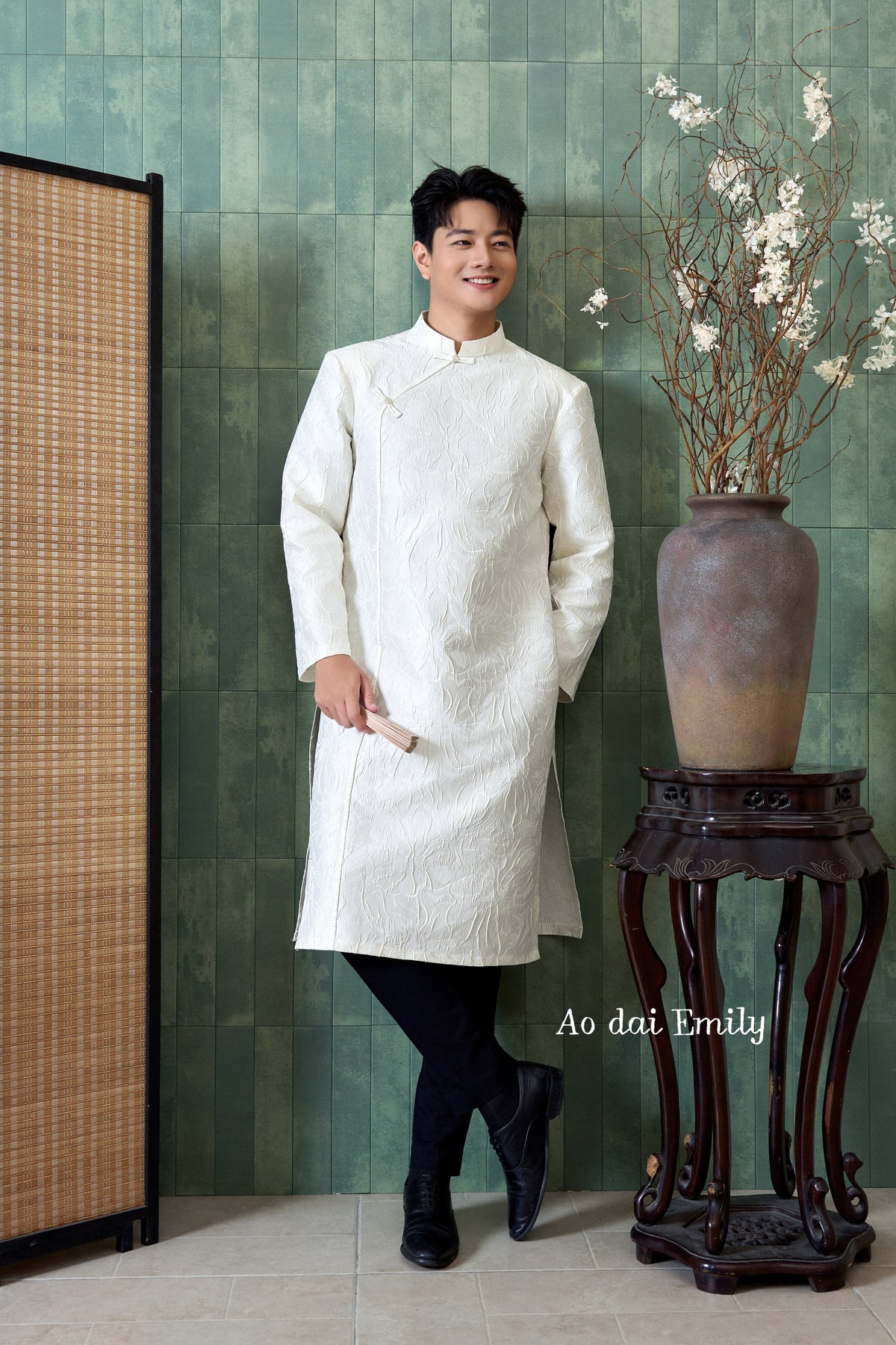White taffeta Ao dai for men| Birman