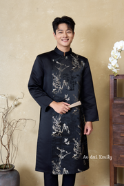 Black Ao dai for men with spring design| Willow warbler