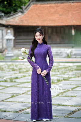 HAILEY Dark Purple Lace and silk áo dài
