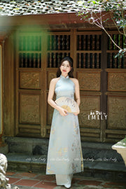 Blue Sleeveless Taffeta Spring patterns Pre made ao dai|