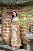 WISTERIA Sleeveless Taffeta Sakura patterns Pre made ao dai|