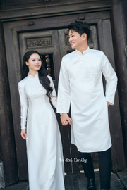 White Matching Couple Ao dai for Brides and Grooms|Lili