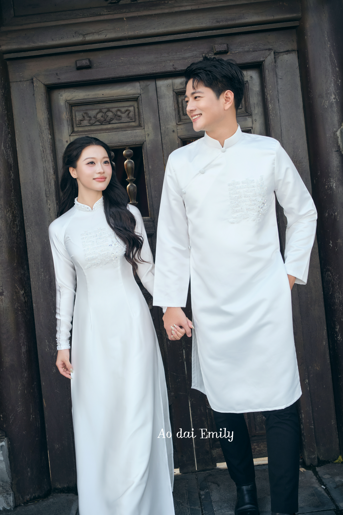 White Matching Couple Ao dai for Brides and Grooms|Lili