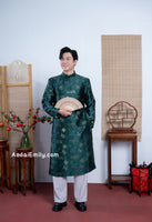 Dark Green Ao dai for men with new year patterns