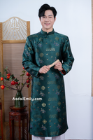 Dark Green Ao dai for men with new year patterns