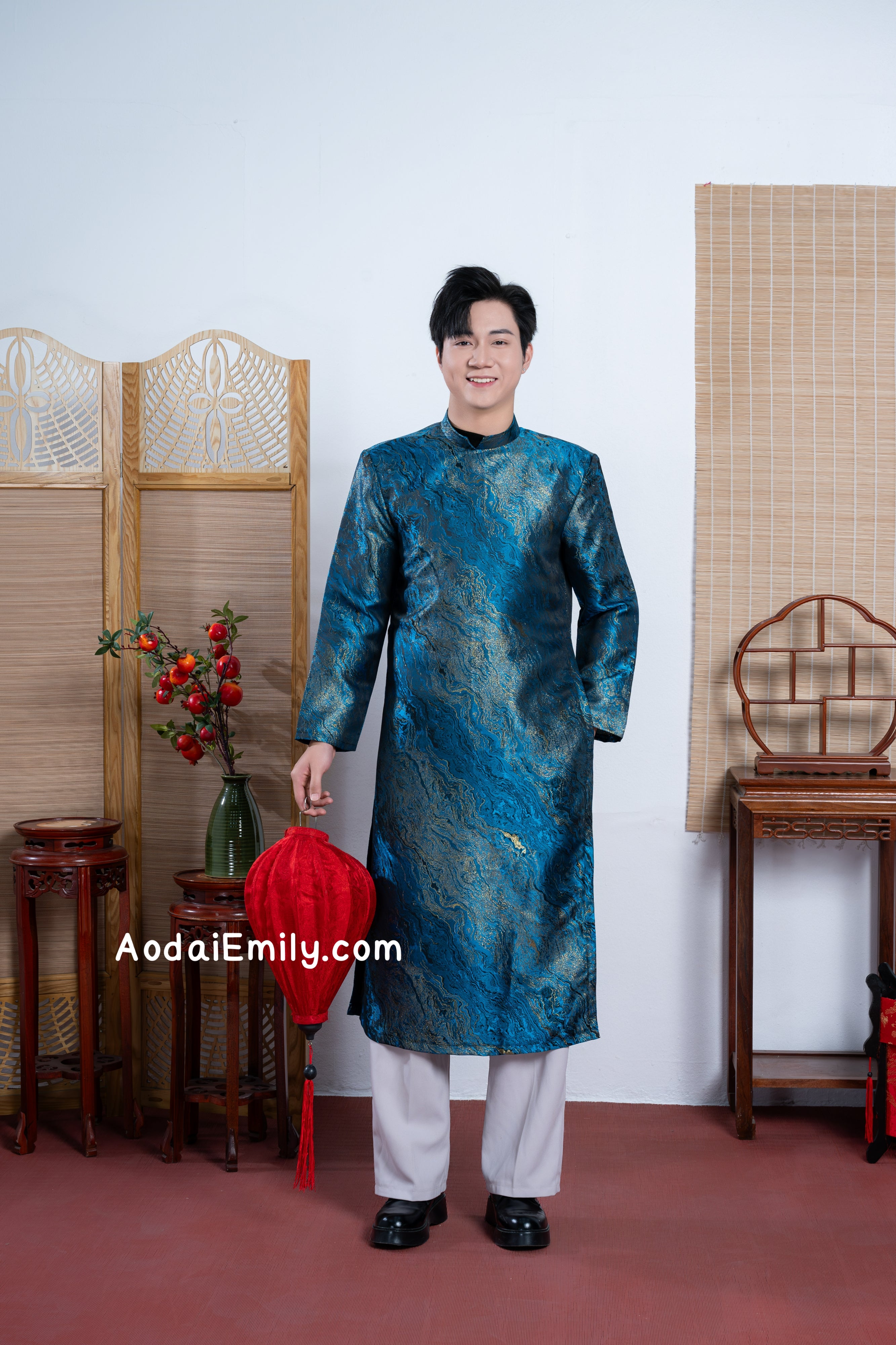 Dark Blue/ Gold Ao dai for men