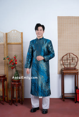 NOAH Dark Blue/ Gold Ao dai for men
