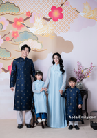 DIOR Blue Matching Family Spring patterns Ao Dai