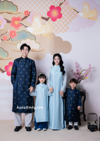 DIOR Blue Matching Family Spring patterns Ao Dai