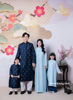 DIOR Blue Matching Family Spring patterns Ao Dai
