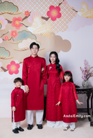 JOHANNA Red Matching Family Ao dai with simple beading crystals