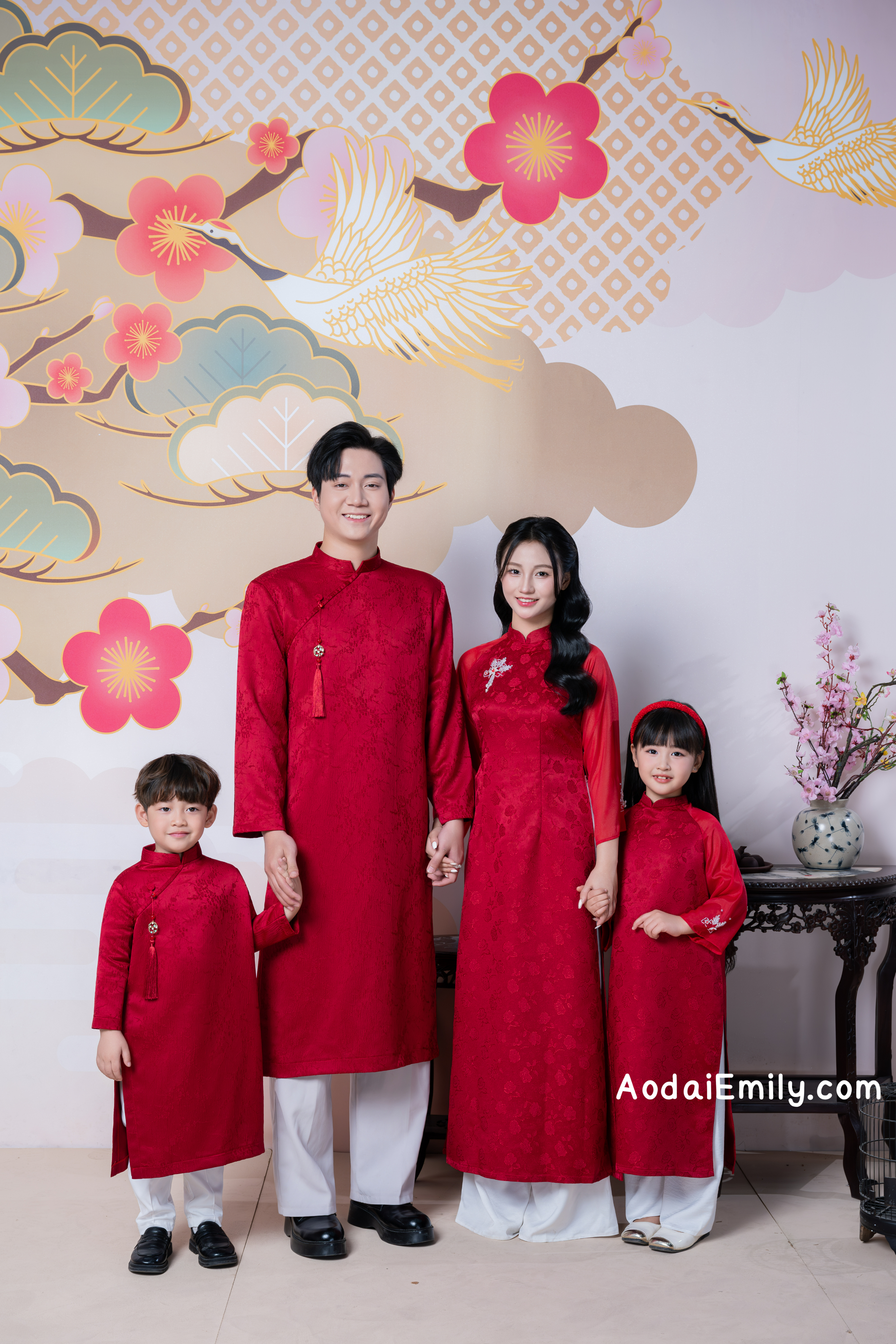 Matching Family Ao dai with simple beading crystals