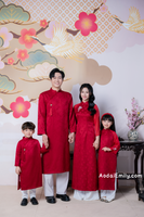 JOHANNA Red Matching Family Ao dai with simple beading crystals