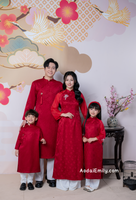 JOHANNA Red Matching Family Ao dai with simple beading crystals