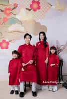 JOHANNA Red Matching Family Ao dai with simple beading crystals