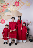JOHANNA Red Matching Family Ao dai with simple beading crystals