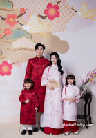Red/Pink Matching Family Spring Ao Dai Set