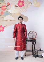 Red Ao dai for men with new year patterns