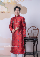 Red Ao dai for men with new year patterns