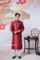 Red Ao dai for men with new year patterns