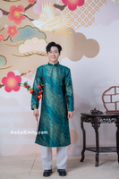 Dark Green/ Gold Ao dai for men
