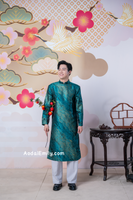 Dark Green/ Gold Ao dai for men