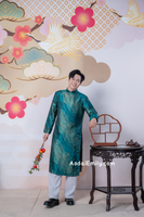 Dark Green/ Gold Ao dai for men